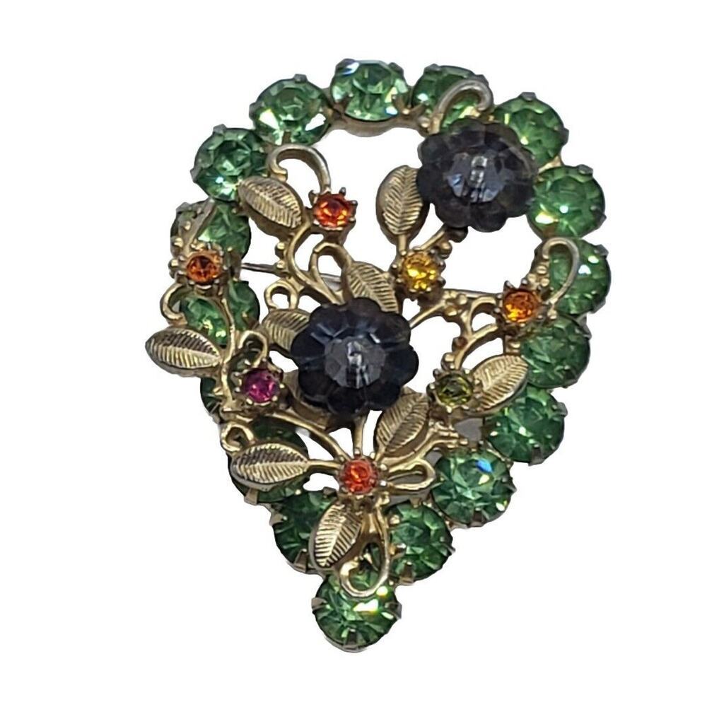 Vintage Brooch Rhinestone Crystal Flower Margarita Rivoli Rare Austria Art Deco